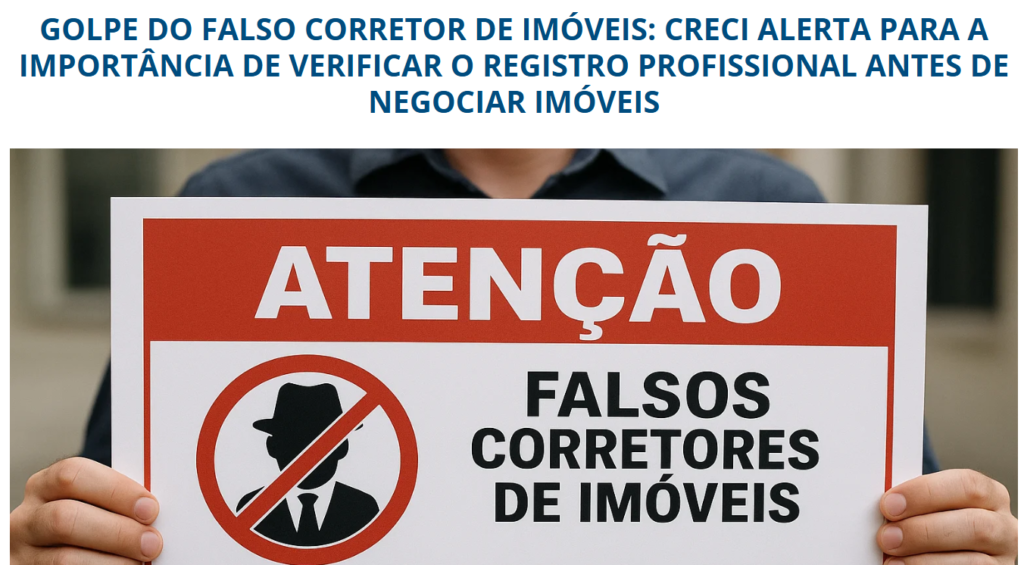 Alerta do CRECI Ceará sobre golpe do falso corretor e a importância de verificar o registro profissional para comprar imóvel com segurança.